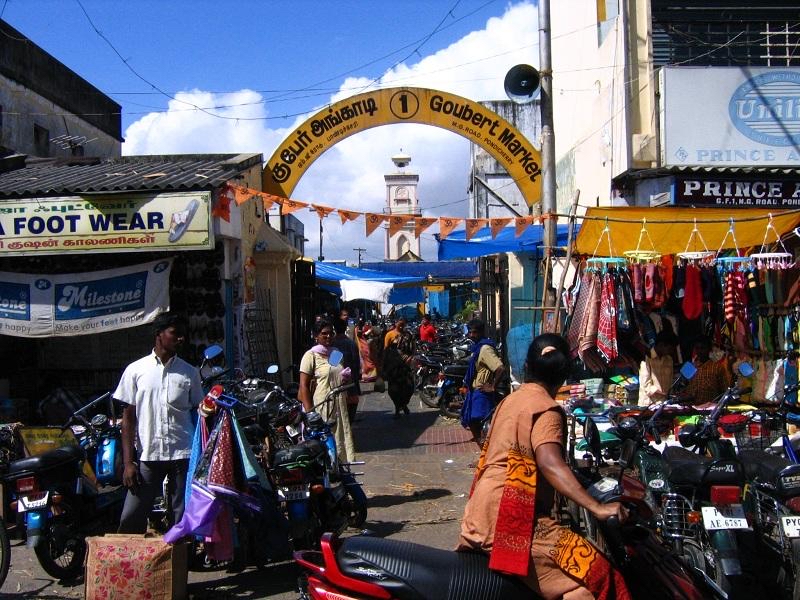 Goubert Market local bazaar Puducherry – vibrant shopping street